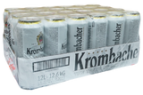 Pack of Krombacher beer cans with a cardboard box