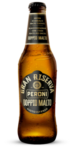 Peroni Gran Riserva Doppio Maltto beer bottle on a white background
