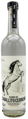 Bottle of Caballito Cerrado Blanco 46 with a horse illustration on a gray background