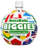 Ball-shaped container with 'BuzzBall Biggies' branding on a white background