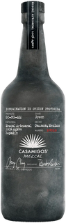 Casamigos Mezcal bottle with detailed label on a black background