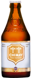A bottle of Chimay Peres Trappistes Triple Ale beer, featuring an amber glass bottle with a white and gold label, set against a plain white background.