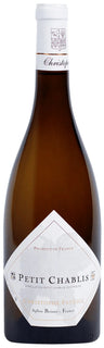 Bottle of Petit Chablis wine on a white background