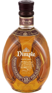 Bottle of Dimple 15-year-old whisky on a white background