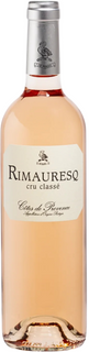 Bottle of Rimauresq rose wine on a white background