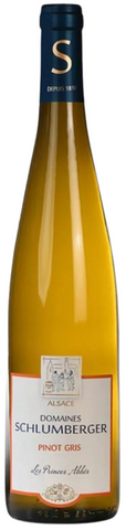 Bottle of Domaines Schlumbergber Les Princes Abbés Pinot Gris on white background