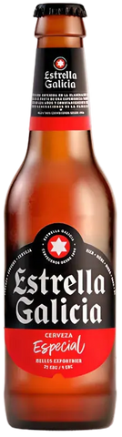 Estrella Galicia beer bottle on a white background