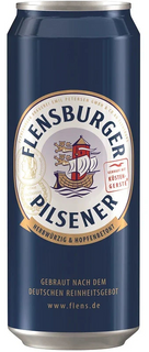 Flensburger Pilsener beer can on a white background