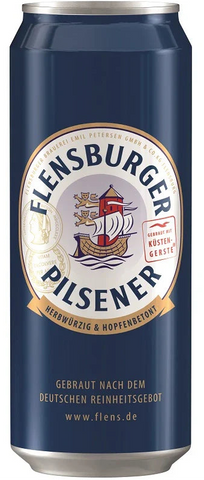 Flensburger Pilsener beer can on a white background