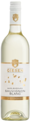 Bottle of Giesen Sauvignon Blanc wine on a white background