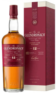 Glendronach whisky bottle and box on a white background