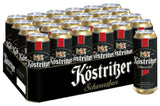 Case of Kostritzer beer cans with visible branding on a white background