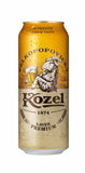 Kozel beer can with a goat illustration on a white background