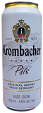 Krombacher Pils beer can with branding and product details.