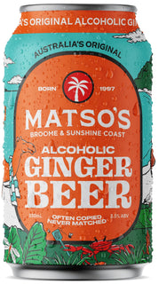 Can of Matso's Alcoholic Ginger Beer with colorful design on a white background