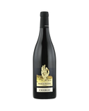 A single bottle of Chablis from Mornac-Naïsië, featuring a dark glass bottle with a black capsule and a label showcasing a gold hand graphic and white text, set against a plain white background.