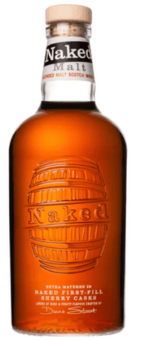 Bottle of Naked Malt Scotch Whisky on a white background