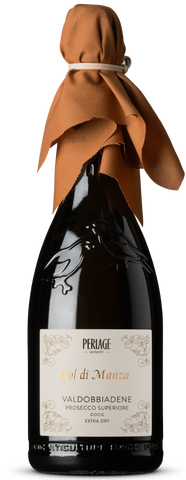 Wine bottle with a brown cloth over it, featuring a label on a white background