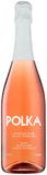 Bottle of Polka rosé sparkling wine with a white label.