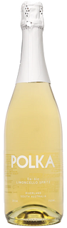 Bottle of Polka sparkling lemoncello spritz on a white background