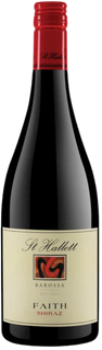 Red wine bottle with a visible label on a white background