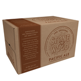 Cardboard box of Stone & Wood Pacific Ale on a white background