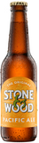 Brown bottle of Stone & Wood Pacific Ale with a gold cap on a white background