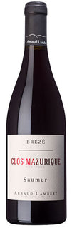 Wine bottle of Clos Mazurique Breze Saumur by Arnaud Lambert on a white background