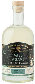Bottle of Miss Agave Tequila Inspired non-alcoholic spirit with a black label on a white background
