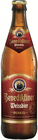 Benediktiner Weissbier Dunkel beer bottle with red label