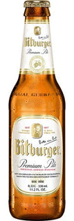 Bitburger Premium Pils beer bottle on a white background