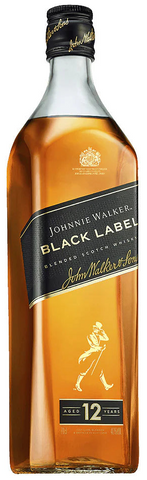 Johnnie Walker Black Label Blended Scotch whiskey bottle on a white background