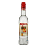 A bottle of Luxardo Limoncello liqueur, featuring a clear glass bottle filled with clear liquid, a red screw cap, and a cream-colored label with red and orange graphics.