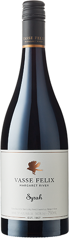 Vasse Felix Syrah wine bottle with a white label on a white background
