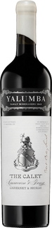 A bottle of Valumba Family Winery Red 2015 'The Calky' Cabernet Sauvignon Shiraz red wine, featuring a white label with a detailed crest and black text, topped with a white paper neck wrap.